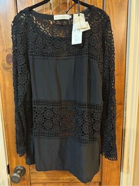 NWT Anthropologie 4Love&Liberty Black Lace Inset Long-Sleeve Top